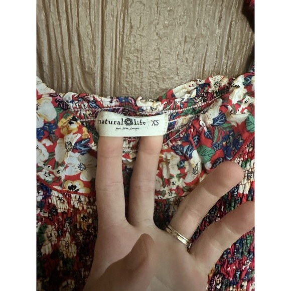 Natural Life Dress Women XS Red Floral Midi Smocked Ruffle Lightweight Summer - Picture 4 of 8